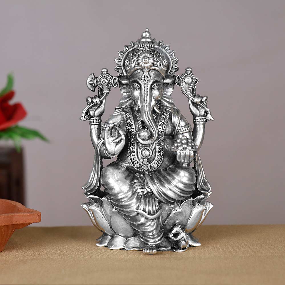 Buy Silver Antique Lord Ganesh 3D Idol 351VA4513 Online from ...