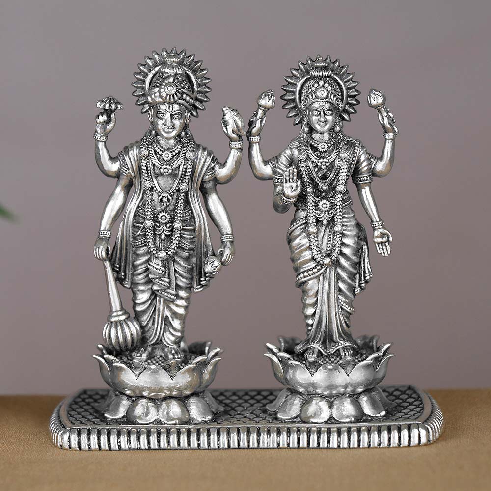 Buy Silver Antique Lord Lakshmi Narayana 3D Idol 351VA6426 Online ...