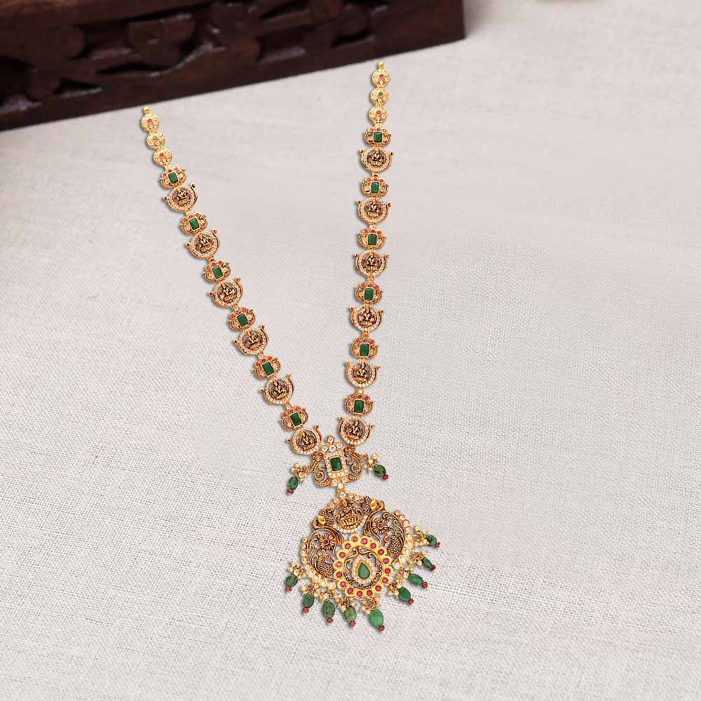 Buy 22Kt Precious Pachi Work Lakshmi Devi Gold Haram 111VG5011 Online from  Vaibhav Jewellers