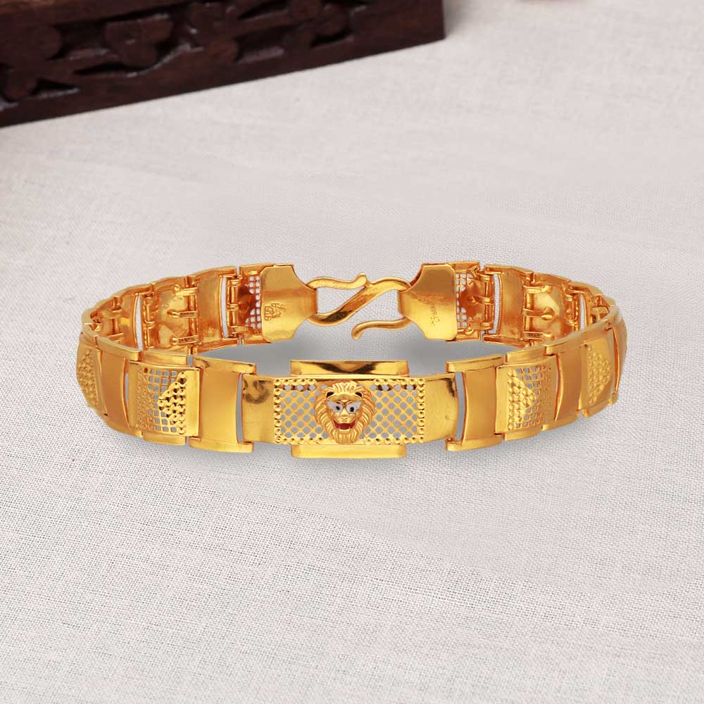 Mens Gold Lion Kada Bracelet 22k Yellow gold with Finest handwork stone  studded | eBay