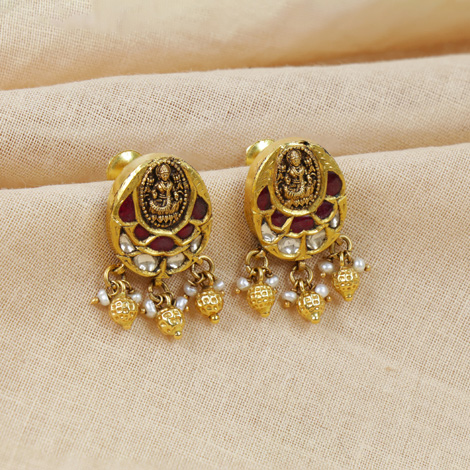 Buy Fashion Jeweliery | Golden Bottle Green Pearl Beaded Polki Earrings |  EST-21SY-005N | Cilory.com