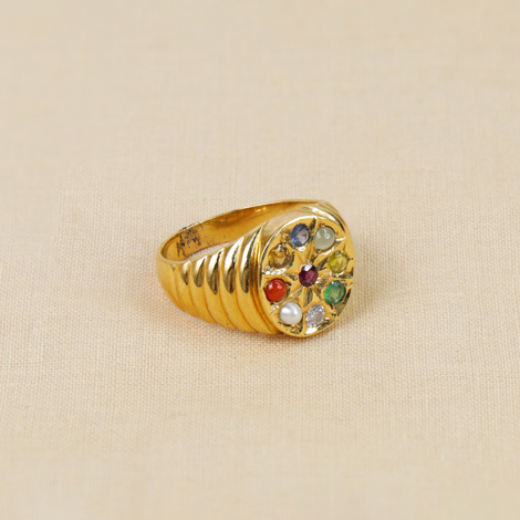 22kt gold distinguished diamond navaratna ring for men 151jg4365 151jg4365